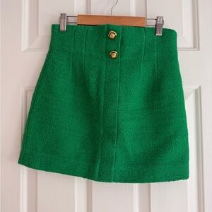 Zara Green Mini Skirt with Gold Buttons Tweed